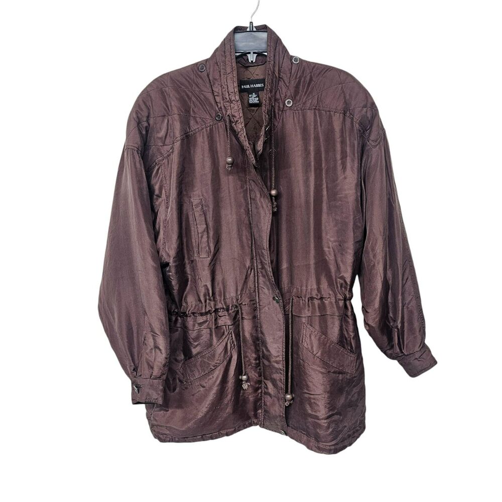 Vintage Silk Overcoat Coat Womens Size Medium Equestrian Drawstring Waist